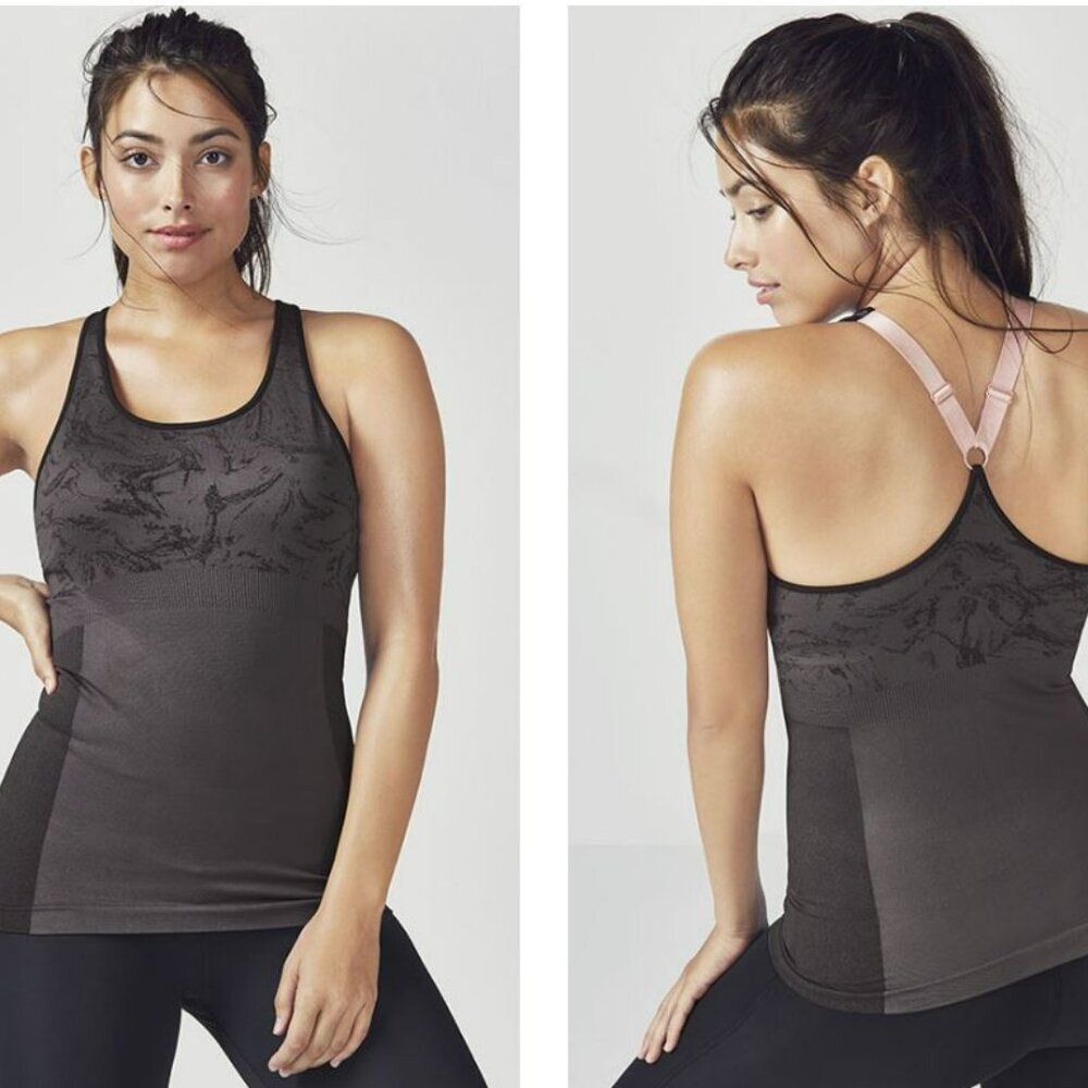 Fabletics Eliza Tank Large Grey Seamless Compression Core Fit Racerback Gym